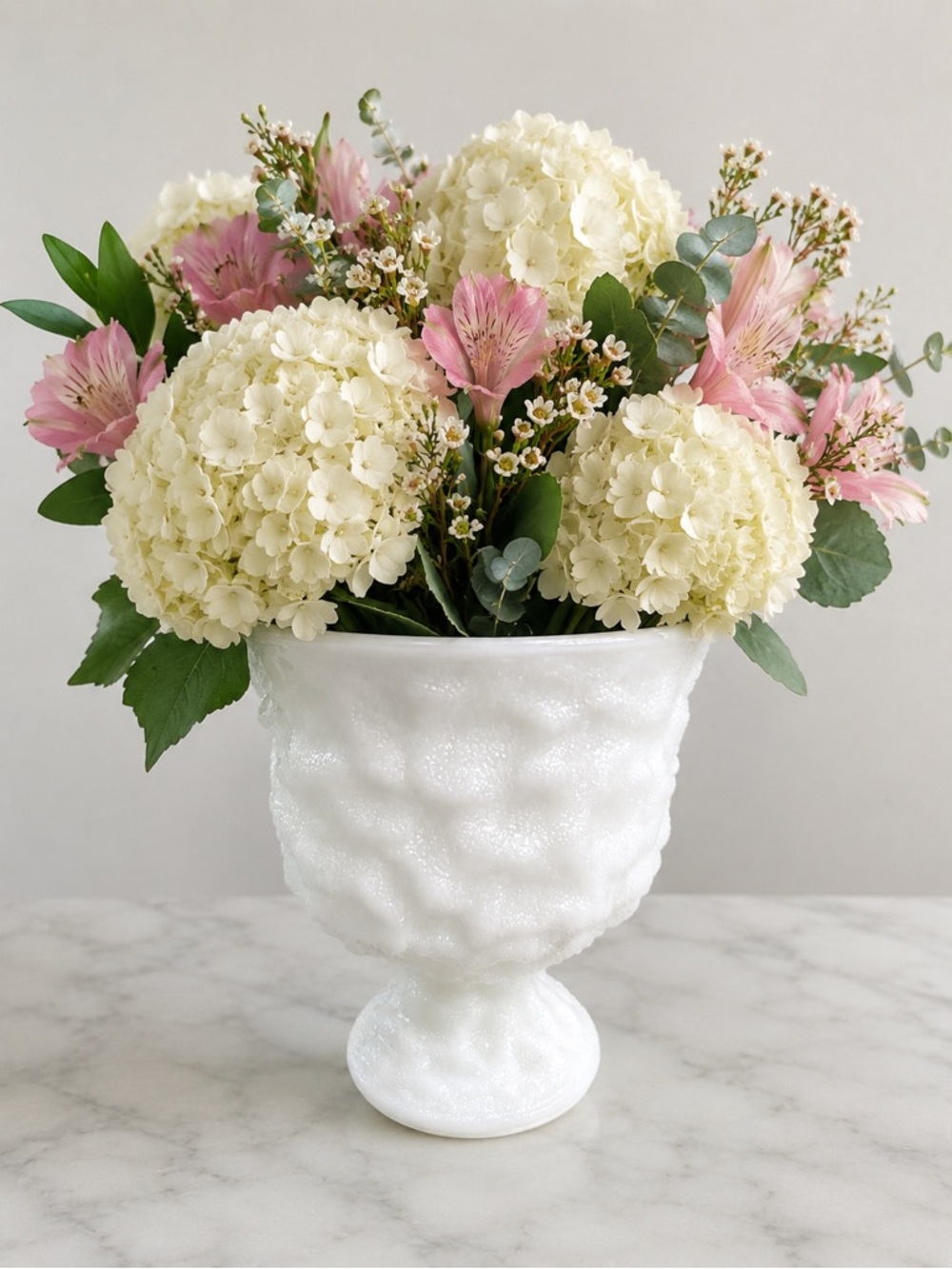 Vintage E.O. Brody M3000 White Milk Glass Footed Vase / Planter Textured